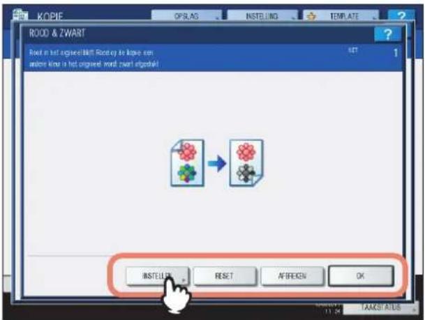 TOSHIBA E-studio 5540C - Druk voor de aanpassing van de rode kleur of het rood-zwarte gebied op [INSTELLEN]. Wilt u de kleur niet aanpassen, druk dan op [OK]. - 1