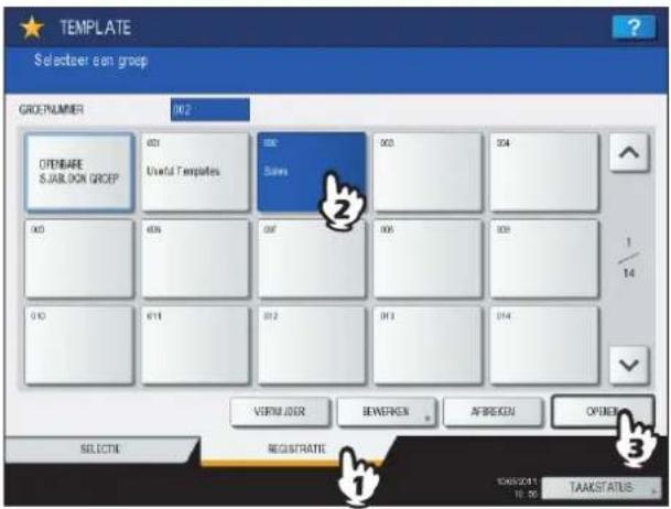 TOSHIBA E-studio 5540C - Selecteer in het templatemenu de groep waarin de gewenste template is vastgelegd. - 1
