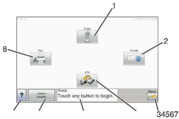 1 2 3 4 5 6 7 8 Copy Fax Email FTP Ready Touch any button to begin. 34567