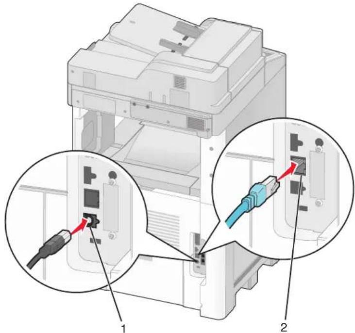 LEXMARK X652 - Kabels aansluiten - 1