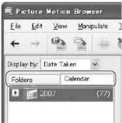SONY DCR-SR33 - Klik op [Folders] of [Calendar] op het tabblad voor schakelen tussen mappen en de kalender. - 1