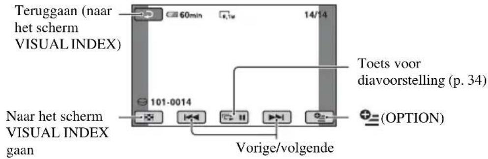 SONY DCR-SR33 - Raak het tabblad of aan en het stilstaande beeld dat u wilt weergeven. - 1