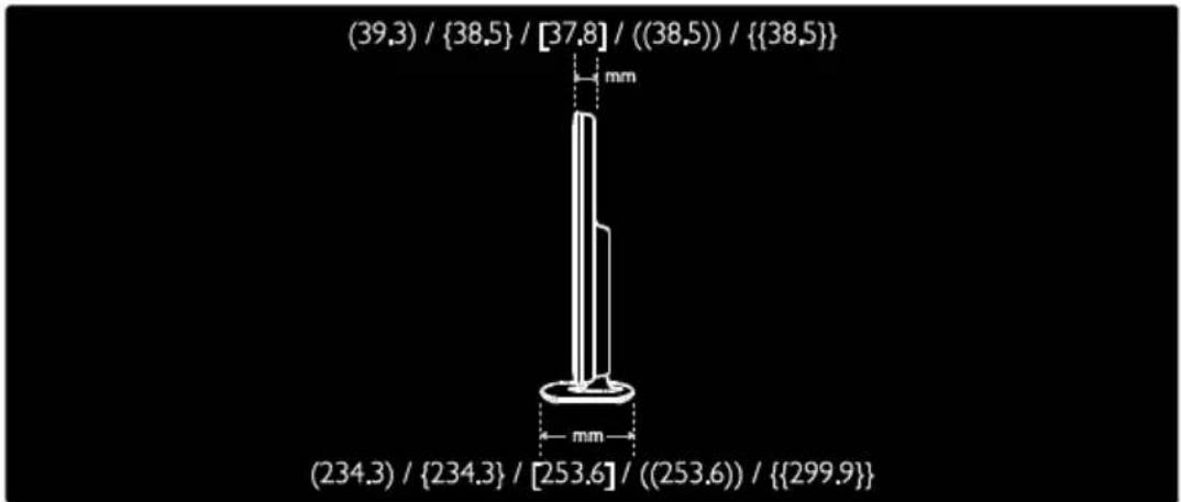 (39,3) / {38,5} / [37,8] / ((38,5)) / {38,5} mm (234.3) / {234.3} / [253.6] / ((253.6)) / {299.9}