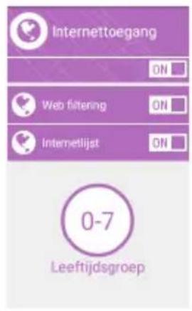 Internettoegang ON Web filtering ON Internetlijst ON 0-7 Leeftijdsgroep