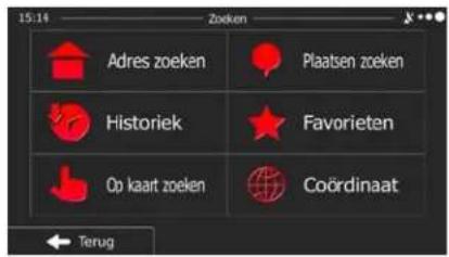 15:14 Zoeken Adres zoeken Plaatsen zoeken Historiek Favorieten Op kaart zoeken Coördinaat Terug
