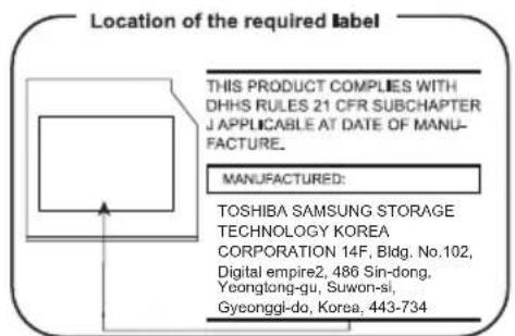 TOSHIBA Satellite C50DT-B - De locatie van het vereiste etiket - 1