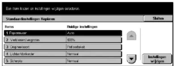 Eun Item kizen on instellingen wijzigen colactaren Standaardinstellingen Kopieren Shalten Items 1. Popinivoor Auto 2. Verkinen/vergoten 100% 3. Origneelsoort Potodetak 4. Lichter/donkader Normal 5. Scherpla Normal Instellingen wijzigen