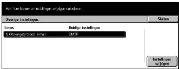 Ean Item kizen en instellingen wijzigen selectoren. Overige instellingen Items Huidige instellingen 1. Orvangsprotocol e-mail SMTP Shalten Instellingen wijzigen