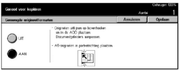 Gerood voor kopieren Gemeongde origineelformaten Aartai 1 Annuleren Opslaan - Originelen uitij han op bovenhoeken en in de AOD platten. Documentgeleders aanpassen. - AS-originelen in portbreichting platten.