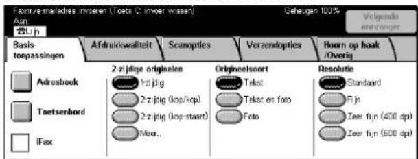 Front/e-maillistres innseren (Toets C: invoer wissen) Geheugen 100% Aus 251.jn Basis- toepassingen Afdrukkwaltelt Scanopties Verzendopties Hourn op haak /Overig 2-zijzigige originelen Origineelsoort Resolutie Adrusbook Fzijdig Tekst Standard Toetsenbord 2-zijdig (kop/kop) Tekst en foto Fijn 2-zijdig (kop-start) Foto Zeer fijn (400 dpi) Meer.. Zeer fijn (600 dpi) IFax