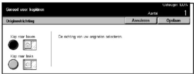 Gorood voor kopieren Ustigegen 100% Aantal 1 Originalverrichting Annuleren Opslaan Kop naar boven Kop naar links De richting van uw originen selecteren.