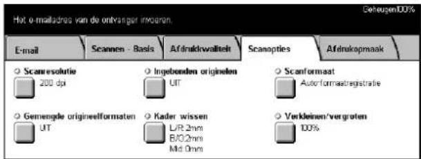 Hot e-mailadres van de ontvanger invoren. E-mail Scannen - Basis Afdrukwaliteit Scanopties Afdrukopmaak Scanresolutie 200 dpi Ingebonden originen UT Scanformaat Auto formatregistratie Gemengde origineelformaten UT Kader wissen L/R 2mm B/O 2mm Mid 0mm Verkleinen/vergroten 100% Ceteugen 10%