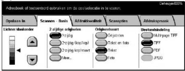 Adresbeek of toetsembord gebruiken om de opslelocatie in te voeren. Geheugen100% Opslaan In Scannen - Basis Afdrukkwaliteit Scanopties Afdrukspmaak Lichter/dankerder 2-zijzig originelen 1-3zijdig 2-zijzig (kop/kcp) 2-zijzig kop/staart Meer... Origineelsort Originelen Tekst en foto Tekst Foto Bestandsindeling Multi-page TFF TFF PDF JPEG