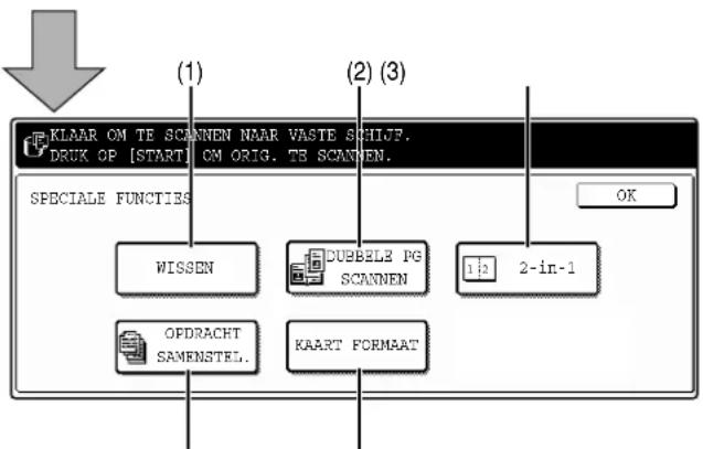 (1) (2) (3) KLAAR OM TE SCANNEN NAAR VASTE SCHJP. DRUK OP [START] OM ORIG. TE SCANNEN. SPECIALE FUNCTIONS WISSEN DUBBELE PG SCANNEN 1 2 2-in-1 OPDRACHT SAMENSTEL. KAART FORMAAT OK