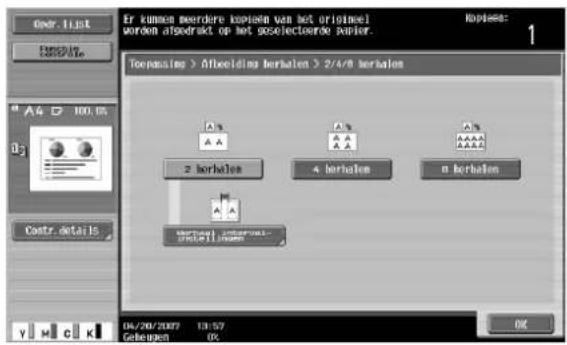 Océ CS231 - Druk onder "Richting" op [Met marge] of [Zonder marge] of druk op [2/4/8 herhaal]. - 2