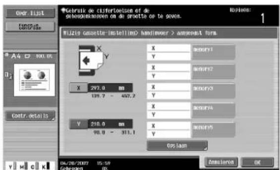 Océ CS231 - Geef de lengte (X) en breedte (Y) van het papier op. - 1