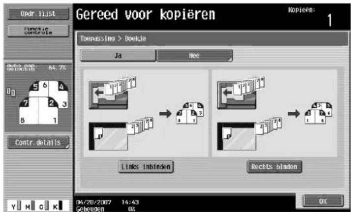 Océ CS173 - Druk op [Links inbinden] of [Rechts binden]. - 1