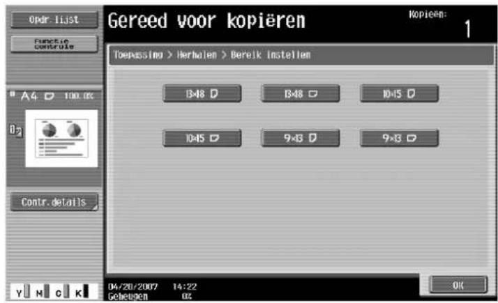 Océ CS173 - Druk onder "Richting" op [Met marge] of [Zonder marge] of druk op [2/4/8 herhalen]. - 5