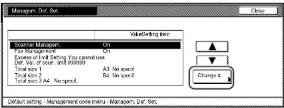Océ OP1040 - Selecteer 'Fax Management' (faxbeheer) onder de kolom 'Setting item' (item instellen) aan de linkerkant van het aanraakpaneel en raak vervolgens de toets 'Change #' (nummer wijzigen) aan. - 1