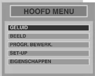 HOOFD MENU GELUID BEELD PROGR. BEWERK. SET-UP EIGENSCHAPPEN
