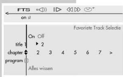 FTS =◀) ID ◀◀▶▼* on st Favorite Track Selectie title 1 On Off ► 2 chapter 2 3 4 5 6 7 > program () Alles wissen