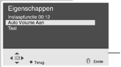 Eigenschappen Inslapfunctie 00:12 Auto Volume Aan Taal OK Terug Einde