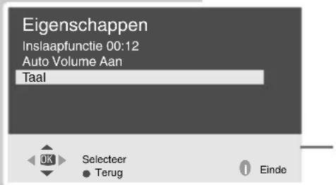 Eigenschappen Insiaapfunctie 00:12 Auto Volume Aan Taal OK Selecteer Terug Einde