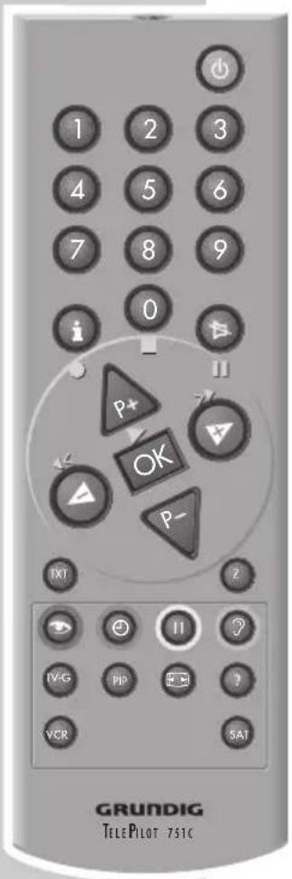 1 2 3 4 5 6 7 8 9 0 P+ OK P- TXT II IV-G PIP VCR SAT GRUNDIG TELE PILOT 751C