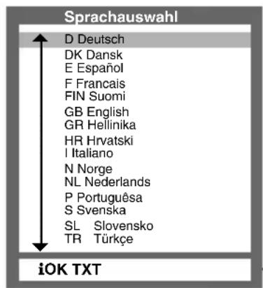 Sprachauswahl D Deutsch DK Dansk E Español F Francais FIN Suomi GB English GR Hellinika HR Hrvatski I Italiano N Norge NL Nederlands P Portuguêsá S Svenska SL Slovensko TR Türkçe iOK TXT