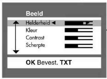 Beeld Helderheid Kleur Contrast Scherpte OK Bevest. TXT