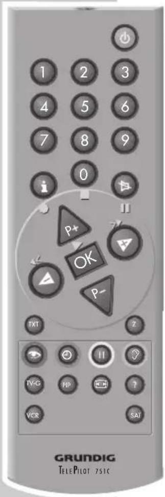 1 2 3 4 5 6 7 8 9 0 P+ OK P- TXT Z TV-G PIP VCR SAI GRUNDIG TELEPILOT 751C