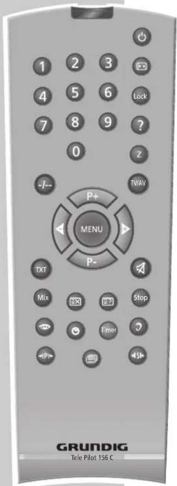 1 2 3 4 5 6 7 8 9 0 -/- P+ MENU P- TXT Mix Stop Timer +Pi- +Sh TWAV GRUNDIG Tele Pilot 156 C