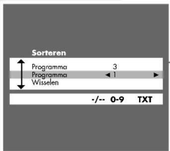 Sorteren Programma 3 Programma 1 Wisselen -/-- 0-9 TXT
