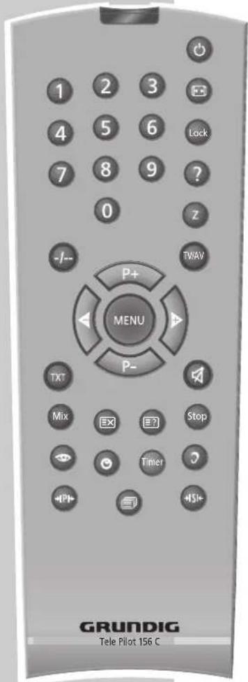 1 2 3 4 5 6 7 8 9 0 -/-- P+ MENU P- TXT Mix Ex E? Stop Timer +Pi+ +Si+ TVWAV GRUNDIG Tele Pilot 156 C