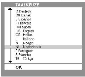 TAALKEUZE D Deutsch DK Dansk E Español F Français FIN Suomi GB English GR Hellas I Italiano N Norge NL Nederlands P Português S Svenska TR Törkçe OK