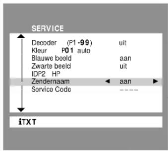 SERVICE Decoder (P1-99) uit Kleur P01 auto Blauwe beeld aan Zwarte beeld uit IDP2 HP Zendernaam aan Service Code ---- iTXT