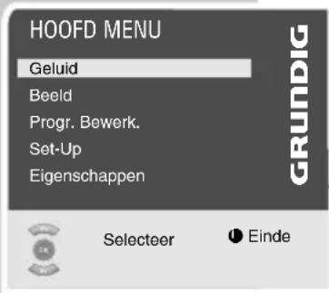 HOOFD MENU Geluid Beeld Progr. Bewerk. Set-Up Eigenschappen GRUNDIG Selecteer Einde