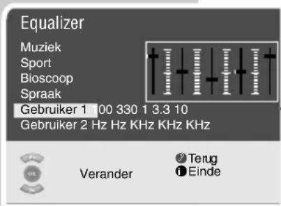 Equalizer Muziek Sport Bioscoop Spraak Gebruiker 1 00 330 1 3.3 10 Gebruiker 2 Hz Hz KHz KHz KHz Verander Terug Einde