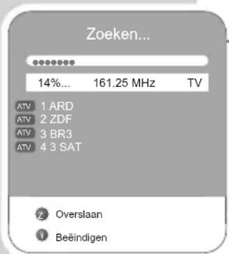 Zoeken... 14%... 161.25 MHz TV ATV 1 ARD ATV 2 ZDF ATV 3 BR3 ATV 4 3 SAT Overslaan Beëindigen