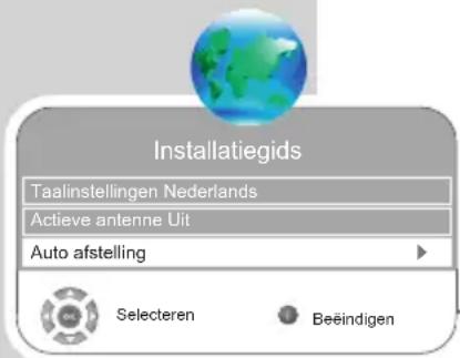 Installatiegids Taalinstellingen Nederlands Actieve antenne Uit Auto afstelling Selecteren Beeindigen