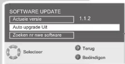 SOFTWARE UPDATE Actuele versie 1.1.2 Auto upgrade Uit Zoeken nr nwe software Selecteer Terug Beëindigen