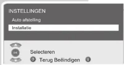 INSTELLINGEN Auto afstelling Installatie Selecteren Terug Beëindigen