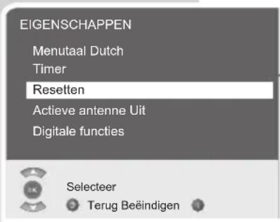 EIGENSCHAPPEN Menutaal Dutch Timer Resetten Actieve antenne Uit Digitale functies Selecteer Terug Beëindigen