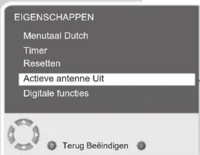 EIGENSCHAPPEN Menutaal Dutch Timer Resetten Actieve antenne Uit Digitale functies Terug Beëindigen