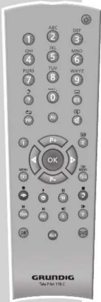 1 GHI 4 PQRS 7 ? PIP ABC 2 JKL 5 TUV 8 0 AV ABC DEF 3 MNO 6 WXYZ 9 ? P+ OK P- OR NEW VKS CAN PAI S ? AUX DVD GRUNDIG Tele Pilot 170 C