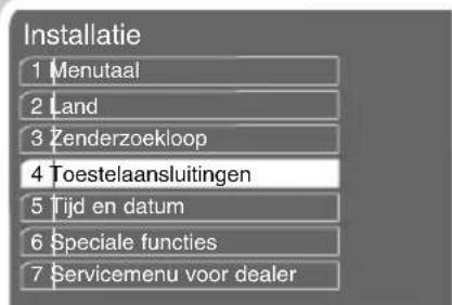 Installatie 1 Menutaal 2 Land 3 Zenderzoekloop 4 Toestelaansluitingen 5 Tijd en datum 6 Speciale functies 7 Servicemenu voor dealer