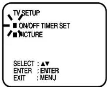 TV SETUP ■ ON/OFF TIMER SET ■ MICTURE SELECT : ▲▼ ENTER : ENTER EXIT : MENU