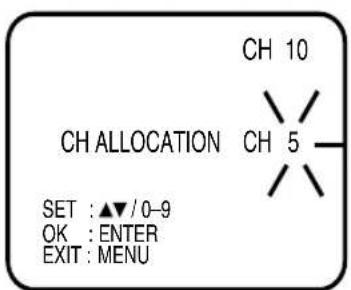 CH 10 CH ALLOCATION CH 5 SET : ▲▼ / 0-9 OK : ENTER EXIT : MENU