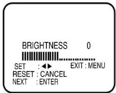 BRIGHTNESS 0 SET : ◀► EXIT : MENU RESET : CANCEL NEXT : ENTER