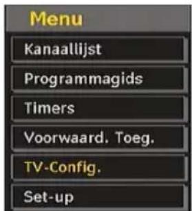 Menu Kanaallijst Programmagids Timers Voorwaardelijke Toegang TV-Configuratie Set-up